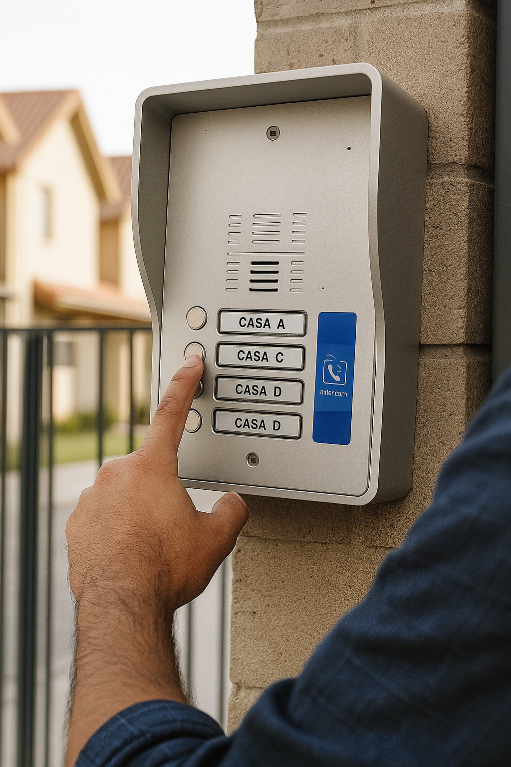 Intercomunicador instalado en entrada residencial